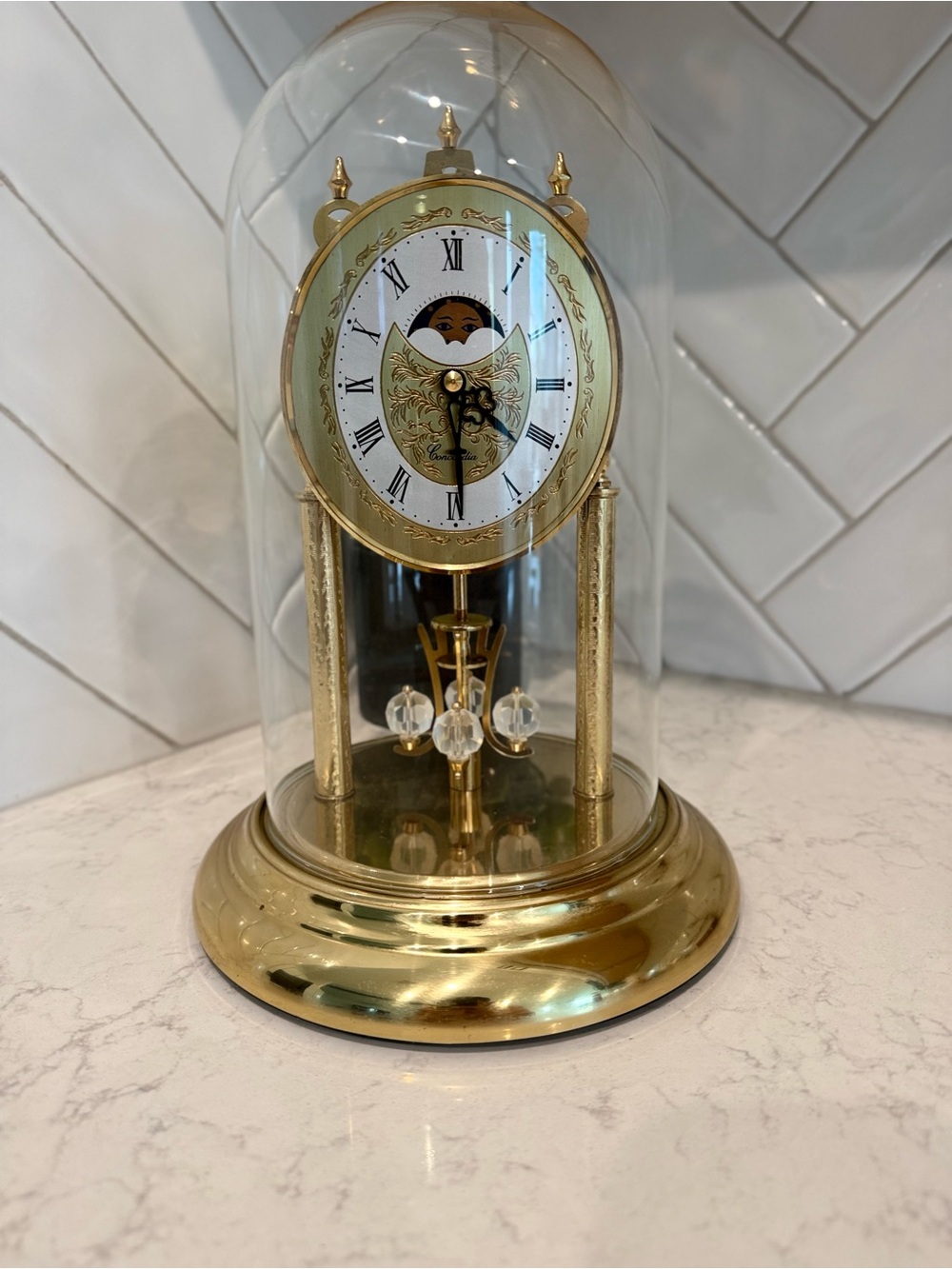 Brass Anniversary Mantel Clock with Crystal Accents - Gold